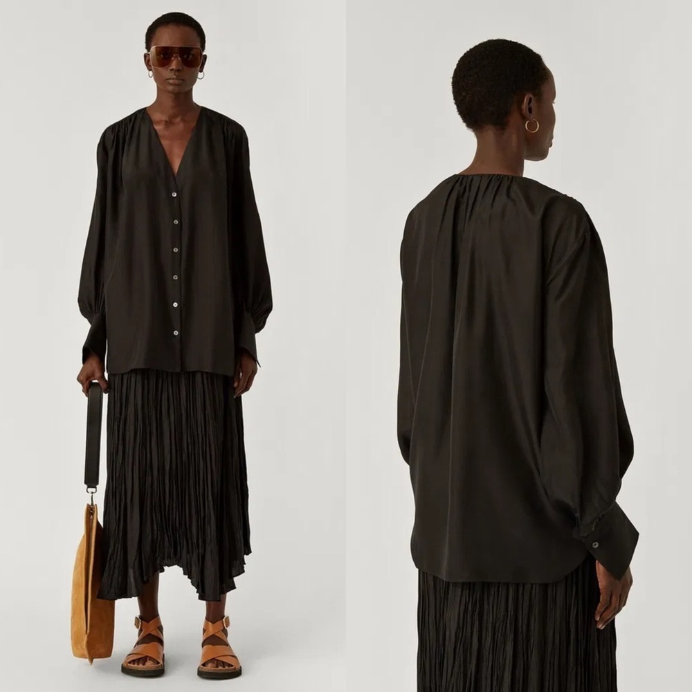 Joseph Bary Habotai Black Silk Button Up Blouse Size 38 Quiet Luxury Old Money - Picture 1 of 8